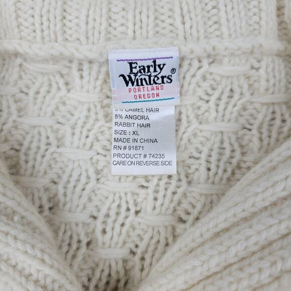 Early Winters Sweater Womens XL Cream Shawl Sailor Cable Knit Wool Camel Angora - Picture 2 of 6